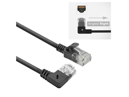 Act Black 1.5 Meters U/Utp Cat6a Lszh Slimline Patch Cable With Rj45 Connectors 90? Angled Right To Straight Dc2951