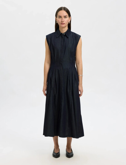 Selected Slfrillo Midi Denim Dress Navy 42