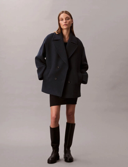 Calvin Klein Pea Coat Solid Navy L