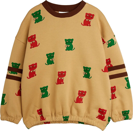 Mini Rodini Kittens Aop Stripes Sweatshirt Beige 116/122