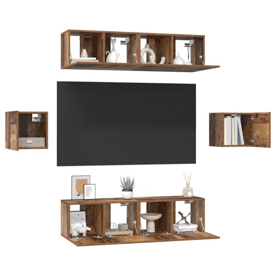 TV benksett Veggmontert 6 pcs Gammelt tre Konstruert tre