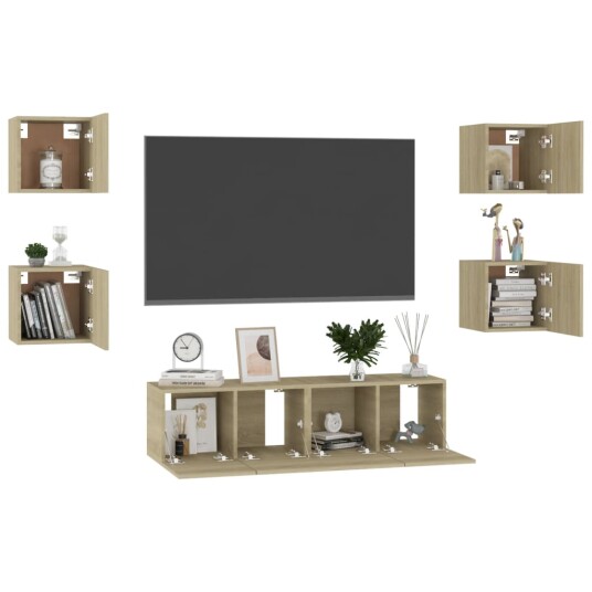 vidaXL TV-benksett 6 stk sonoma eik sponplate vidaXL TV-benksett 6 stk sonoma eik sponplate