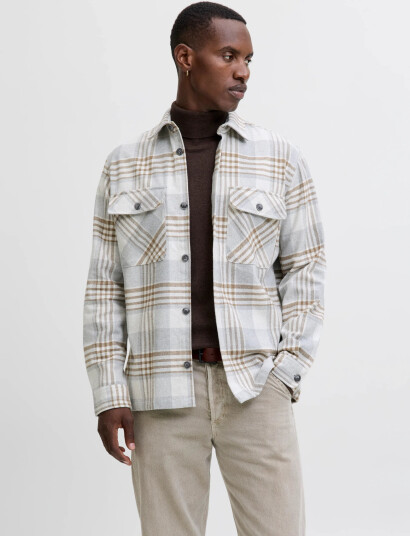 Jack & Jones Jprrayle Melange Check L/S Overshirt Sn - Grey - S