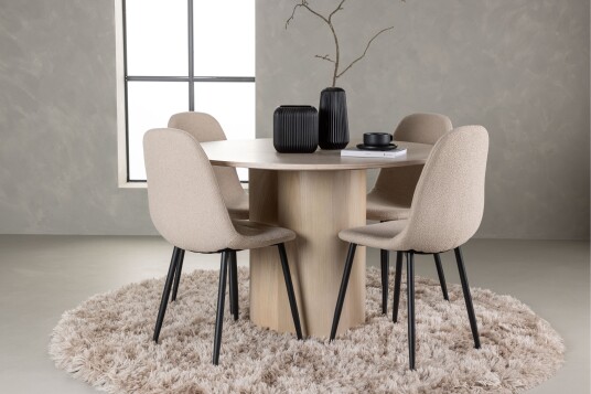 Venture Home Olivia Spisegruppe 110 cm Rund med 4 Polar Stoler Whitewash