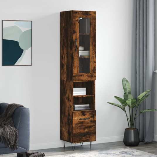 vidaXL Highboard røkt eik 34,5x34x180 cm konstruert tre 8720845487560