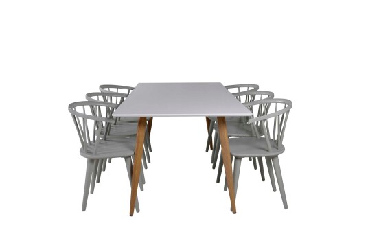 Venture Design Polar & Bobby spisegruppe Hvit/grå 6 st stoler & bord 180 x 90 cm