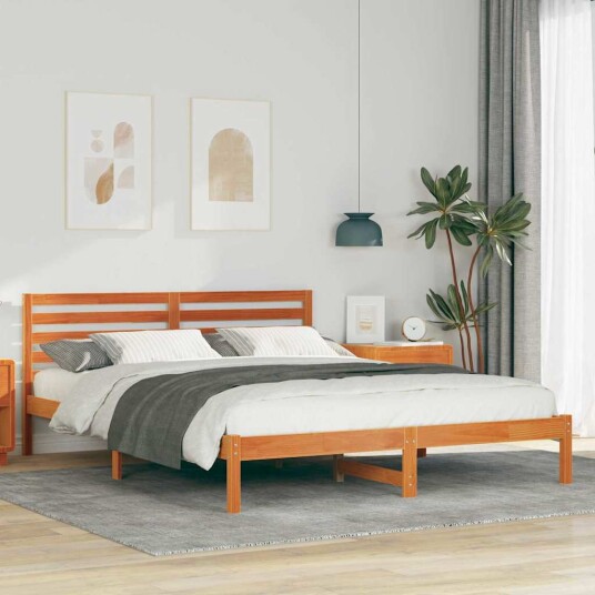  Sengestamme med hodegjerde Voksbrun 160 x 220 cm Heltre furu