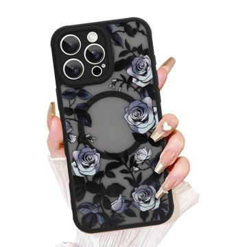 iPhone 16 Pro Max Hybrid deksel med vintage roseblomstmønster MagSafe kompatibel Svart