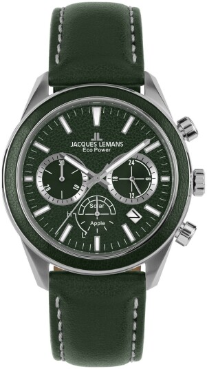 Jacques Lemans Herreklokke 1 2115D Eco Power Solar Grønn/Lær Ø44 mm