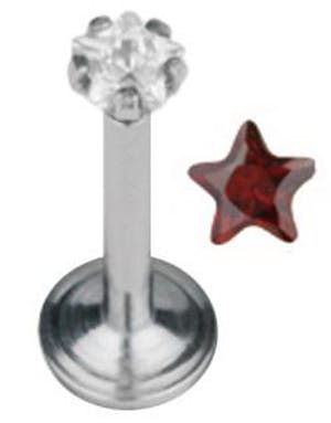 Labrett Piercing med Stjerneformet Rød Sten Strl 1.2 x 8 mm