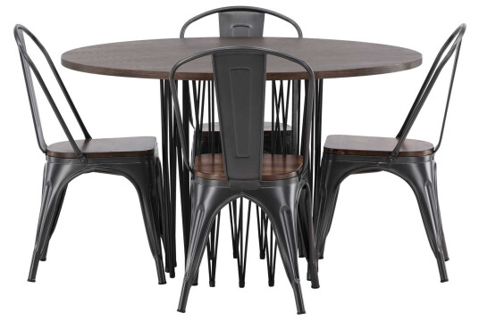 Venture Design Stone round & Tempe spisegruppe Valnøtt/mokka 4 stoler & bord 120 cm