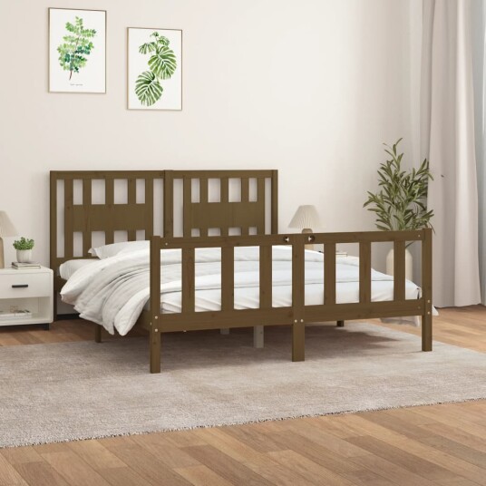 vidaXL Sengeramme med hodegavl honningbrun furu 150x200 cm 5FT King