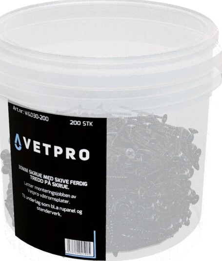Vetpro Skrue m/skive 30mm 200 stk
