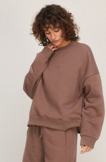 Hunkemöller Sweat med Rund Hals i Børstet Sweatstoff Brun