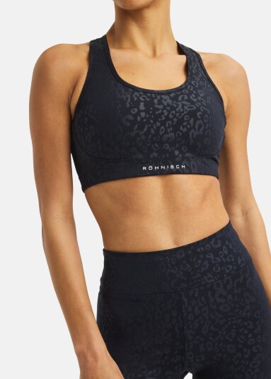Röhnisch Flattering Mesh Sportsbra Leo Emboss Black M Sport BH