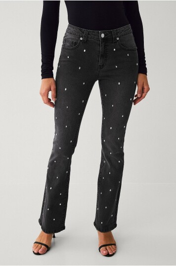 Ellos Collection Boot cut jeans med strass Grå