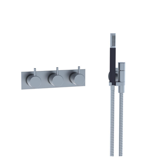 Vola 803K-071 Badekar/dusjbatteri f/overløpsfylling, m/hånddusj, Børstet