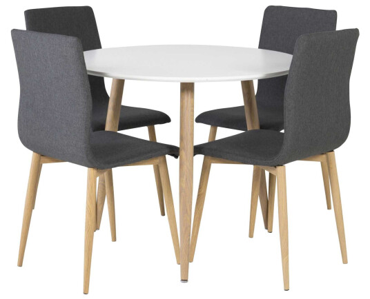 Venture Design Polar & Windu spisegruppe Hvit/grå 4 st stoler & bord 90 cm