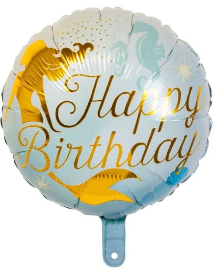 Happy Birthday Rund Folieballong med Havfruemotiv 45 cm