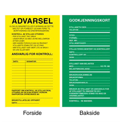 Jo Safety Godkjenningskort/ kontrollkort for stillas Skilt til 6301014 Jo Safety Godkjenningskort/ kontrollkort for stillas Skilt til 6301014