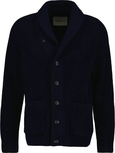 Gant Ribbed Wool Blend Shawl Cardigan   EVENING BLUE   3XL