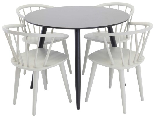 Venture Design Plaza & Bobby spisegruppe Svart/grå 4 st stoler & bord 100 cm