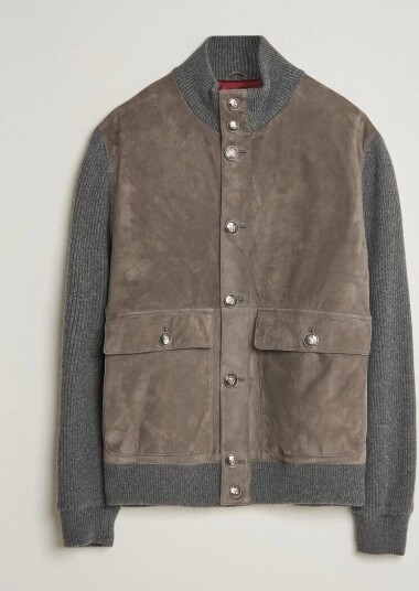 Brunello Cucinelli Cashmere/Suede Down Jacket Grey Melange