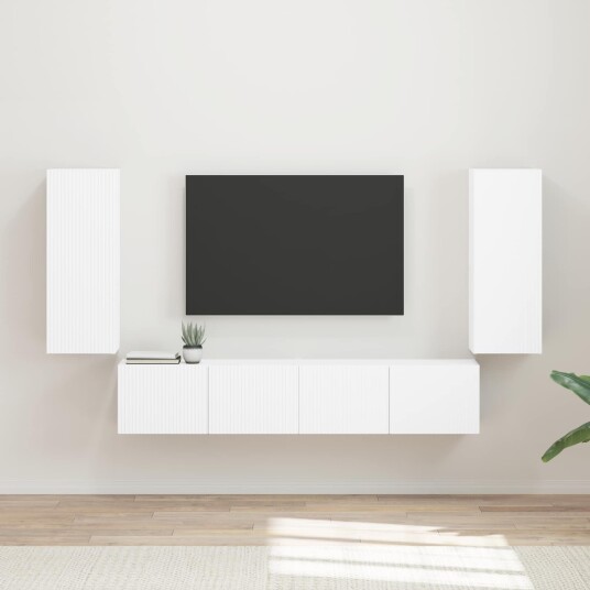 TV vegghyllesett Veggmontert 4 pcs Hvit Konstruert tre TV vegghyllesett Veggmontert 4 pcs Hvit Konstruert tre