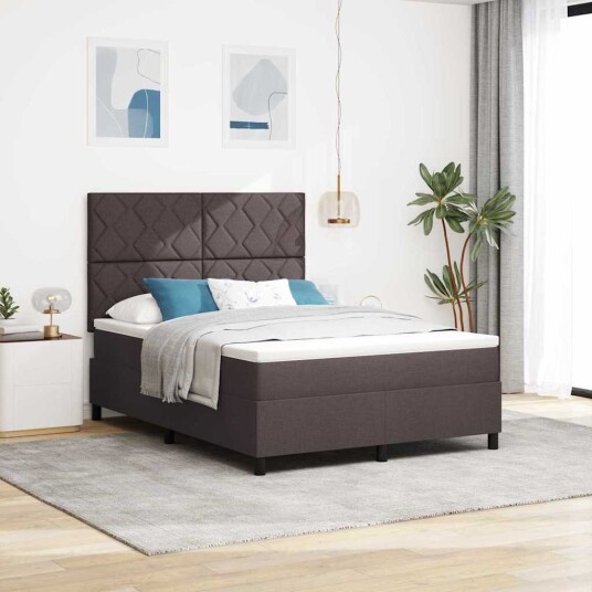  Box Spring Seng med Madrass Mørk Brun 140x200 cm Stoff