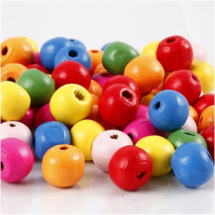 Diverse Blanding av treperler diam 10 mm hullstørrelse 2,5 3 mm Ass farger 500g 1 stk Diverse Blanding av treperler diam 10 mm hullstørrelse 2,5 3 mm Ass farger 500g 1 stk