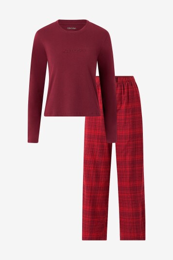Calvin Klein Underwear Pysjsett LS Tee Flannel Pant Rød