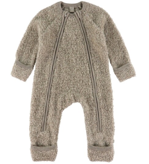 Smallstuff Natur Melange Buksedrakt Med Glidelås Bouclé Merino Ull 68 74