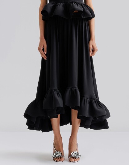Malina Adriana Frilled Hem Midi Skirt Black M