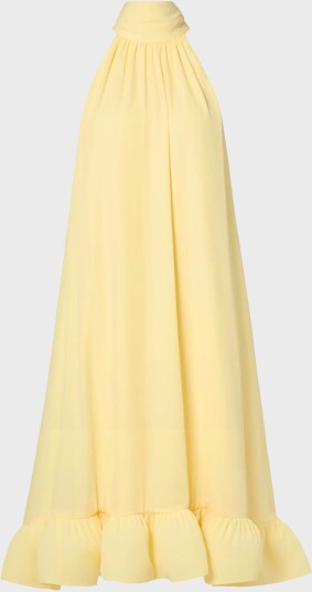 Malina Sabrina Halterneck Ruffled Midi Dress   Yellow   XXS