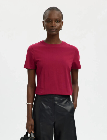 Selected Slfmyessential Ss O Neck Tee Noos Burgundy S