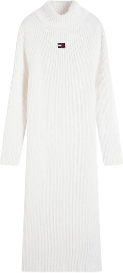 Tommy Jeans Tjw Badge Midi Sweater Dress   White   XS
