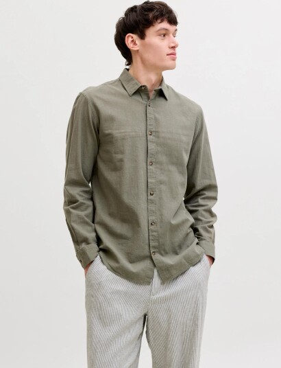 Jack & Jones Jjesummer Linen Blend Shirt L/S Sn Khaki green M