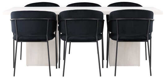 Venture Design Olga & Selma spisegruppe Svart/hvit 6 stoler & bord 200 x 90 cm