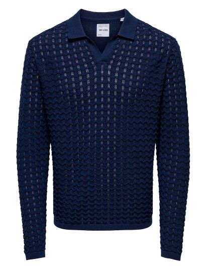 ONLY & SONS Onsantonio Ls 12 Resort Crochet Polo - Navy - XS