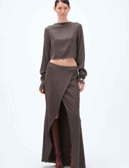 REMAIN Birger Christensen Maxi Check Skirt Brown 34