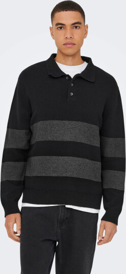 ONLY & SONS Onshope Rlx Ls Polo Knit Life - Black - S ONLY & SONS Onshope Rlx Ls Polo Knit Life - Black - S