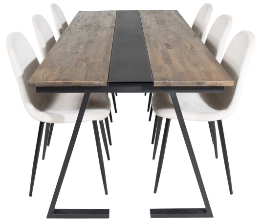 Venture Design Jakarta & Polar spisegruppe Natur/beige 6 st stoler & bord 200 x 90 cm