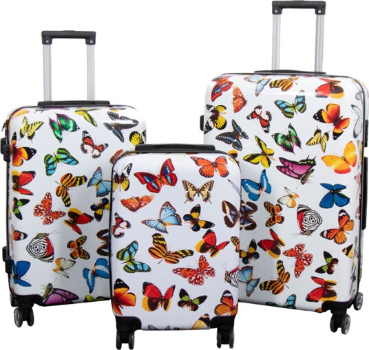 Koffert - Koffert med motiv - Hvit med sommerfugler - Hardcase lettvektskoffert