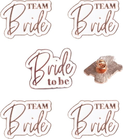 "Bride to Be & Team Bride" Pins Sett Rosegull Hvit (5 stk) Utdrikningslag 68019