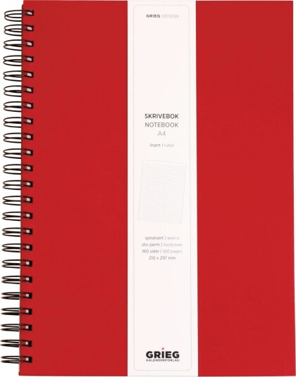 Grieg Spiralbok Grieg A4 100g 160s Linjer Rød