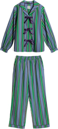 Chelsea Peers Organic Cotton Jewel Stripe Button Up Long Pyjama Set   MULTI   42