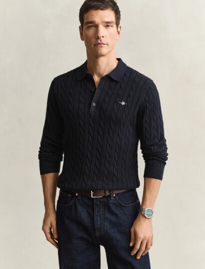 Gant Classic Cable Knit Sweater Navy M