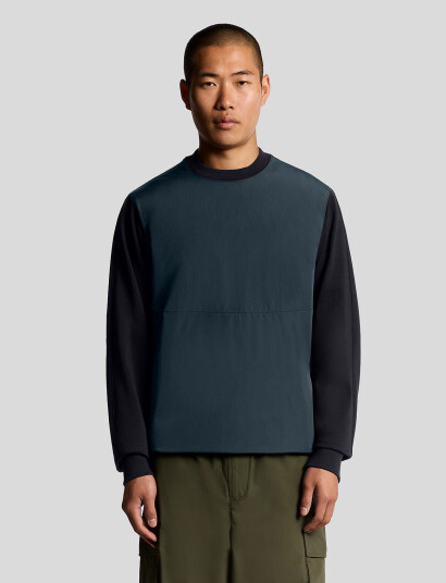 Lyle & Scott Half Raglan Hybrid Sweatshirt - Navy - L Lyle & Scott Half Raglan Hybrid Sweatshirt - Navy - L