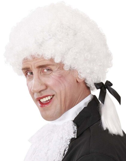 Widmann Mozart Hvit Parykk med Krøller og Hestehale
