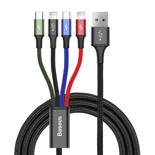 Baseus Kb2l435a12bk, Sort, Blå, Grønn, Rød, Usb A, 2 X Lightning + Micro-Usb B + Usb C, 1,2 M, Hankjønn, Hankjønn